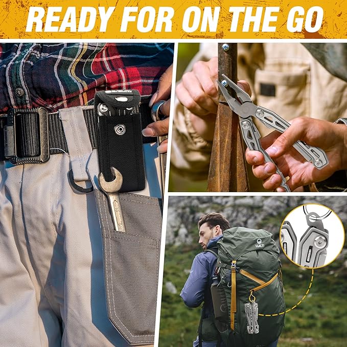 BIBURY Multitools BI2043, 17-in-1 Portable Multitool Foldable Spring-Loaded Pliers with Scissors, Can Opener & Screwdriver, Safety Locking EDC Tools for Camping Outdoor Activities Home Repair (Black)