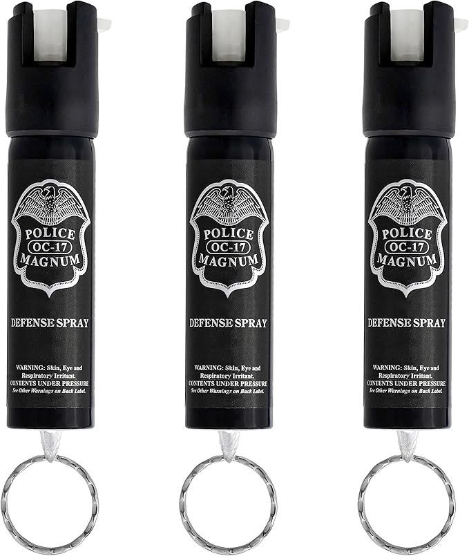Police Magnum Small Pepper Spray Self Defense Safety Tool- Strong Built-in Keychain Holder- Compact Discreet Canister- Made in The USA- 1 Pack 3/4oz Twist Lock Keyring