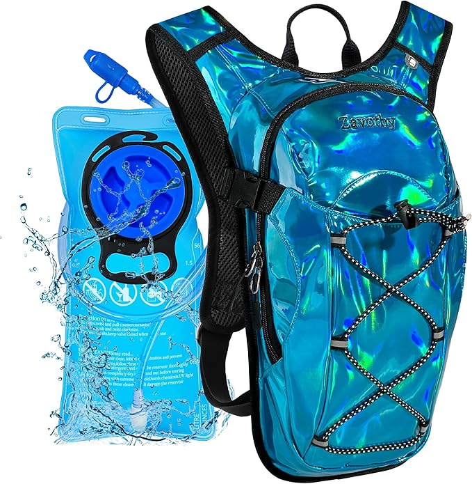 Reflective Hydration Backpack, Hydration Pack - Water Backpack with 2L/3L Hydration Bladder, Essential for Festivals - Rave Hydration Pack for Hiking, Running, Cycling, and Festivals
