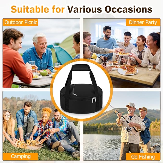 Round Insulated Casserole Carrier, Pie Carrier Bag, Portable Casserole Carrier for Hot or Cold Food Lunch Tote, Lunch Bag for Parties Picnic, Fits 12.5" Baking Dish, Black