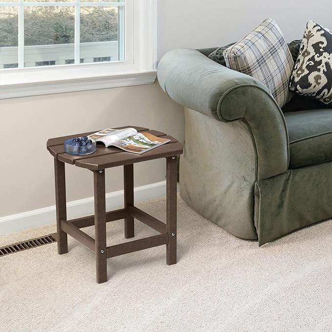 TORVA Patio Adirondack Side Table, Outdoor End Tables All-Weather Resistant HDPE Humidity-Proof Long Time Use for Deck, Lawn,Garden, Porch, Backyard End Table（Brown Color-1 Tier）