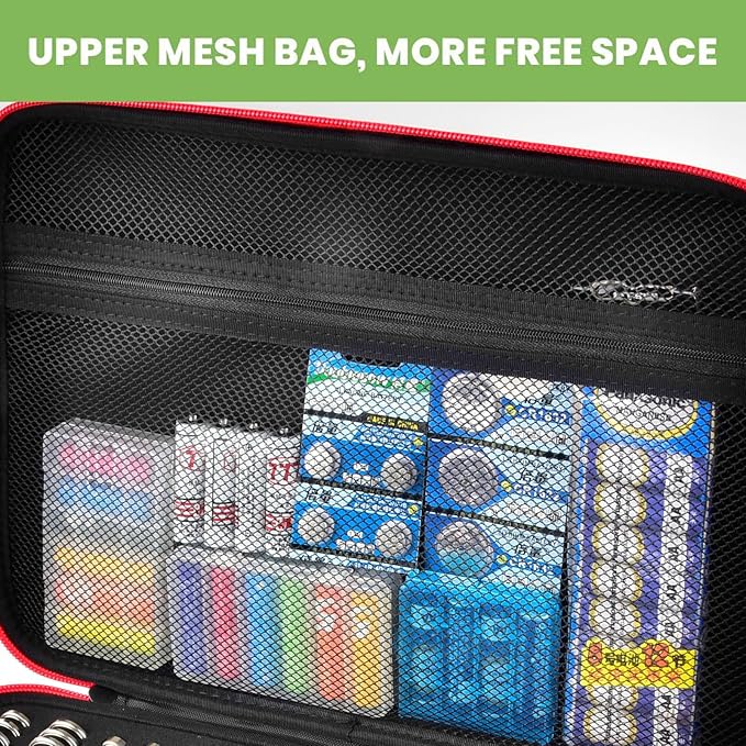 Battery Organizer Storage Holder Case Box with Tester Checker BT-168. Holds 136+ Batteries AA AAA C D Cell 9V 3V Lithium (Red)