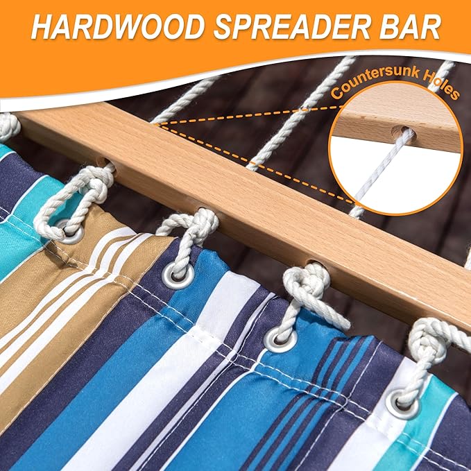 Lazy Daze Quilted Fabric Hammock with 12-Foot Stand, Double 2-Person Hammock with Pillow for Outdoor Outside Patio, Garden, Backyard, 450LB Capacity, Beach