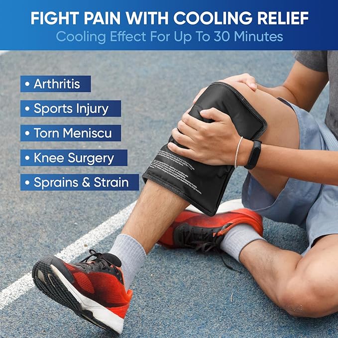 APEXUP Gel Ice Packs for Injuries Reusable, Flexible Double Sided Cold Packs for Injuries, Ice Pack for Knee, Shoulder, Back, Hip, Leg, Arm (Black, L, 2PK)