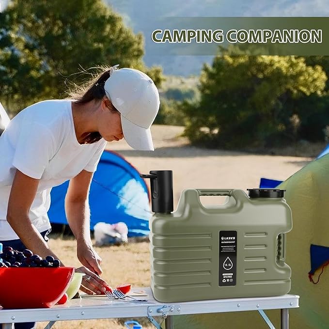 5 Gallon Water Jug with Foldable Auto Pump, BPA-Free Leak-Proof Camping Water Container Spigot, Type-C Rechargeable, Portable Water Dispenser Tank for Hiking, Outdoors & Emergency Water Storage