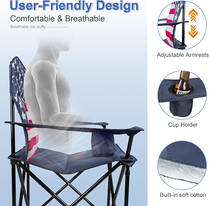 Folding Camping Chairs 2 Pack:Oversized Padded Lawn Chair for Adult,Collapsible for Outdoor,Camp,Fishing & Garden,350-lbs Capacity,American Flag