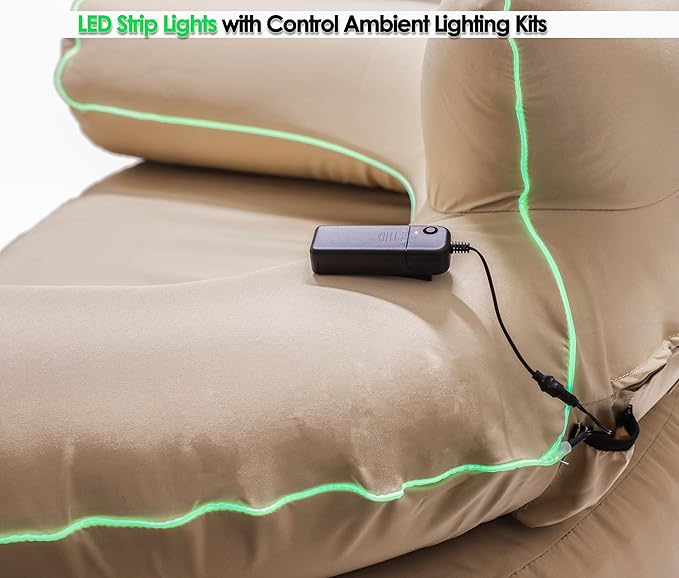 LUOOV Air Mattress Sofa Bed with Portable Air Pump,Folding Inflatable Sofa Camping Chair Couch Waterproof Outdoor Air Sofa Support 660 lbs for Camping Travel (Khaki Loveseat), Small Double