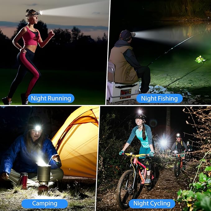 Spotlight Rechargeable Headlamp, Super Bright LED Headlight Waterproof Head Lamp for Outdoor Camping Running Hiking Night Fishing Hunting