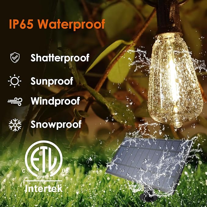2 Pack 120FT Solar String Lights Outdoor,Solar Patio Lights Waterproof with Remote & 80+4 Dimmable ST38 Shatterproof LED Bulbs,Commercial Grade Solar Powered String Lights for Outside