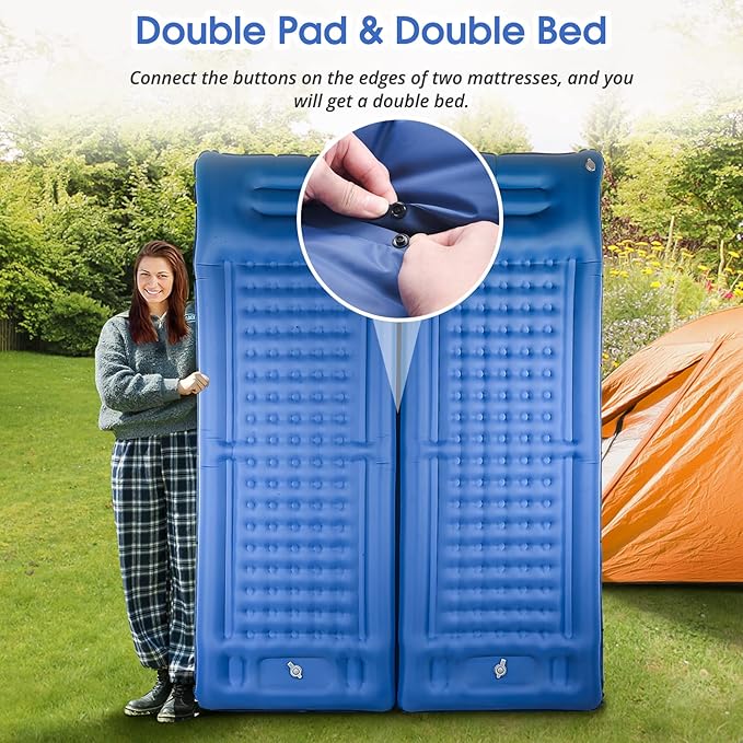 Camping Sleeping Pads，Extra Thick 5 Inch Inflatable Sleeping Mat with Pillow Built-in Pump，Oversized Mattress Super Portable Backpacking Sleeping Pad (Blue, Single)