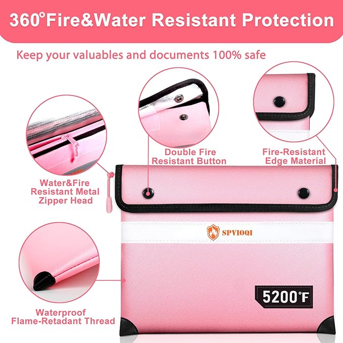 5200°F Fireproof Document Bag -Heat Insulated, Upgraded Water Fire Proof Pouch with Zipper, 9 Layers of Functional Materials, 14.2 X 11” Fire Proof Money Bag for Cash, Important Document and Valuables