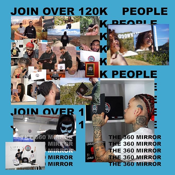 The 360 Mirror - 3 Way Mirror for Self Hair Cutting - Adjutable Trifold Barber Mirro to Cut Your Own Hair - Tri Fold Self Haircut System - Three Sided Mirro for Haircuts (Black - Mini LED Version)