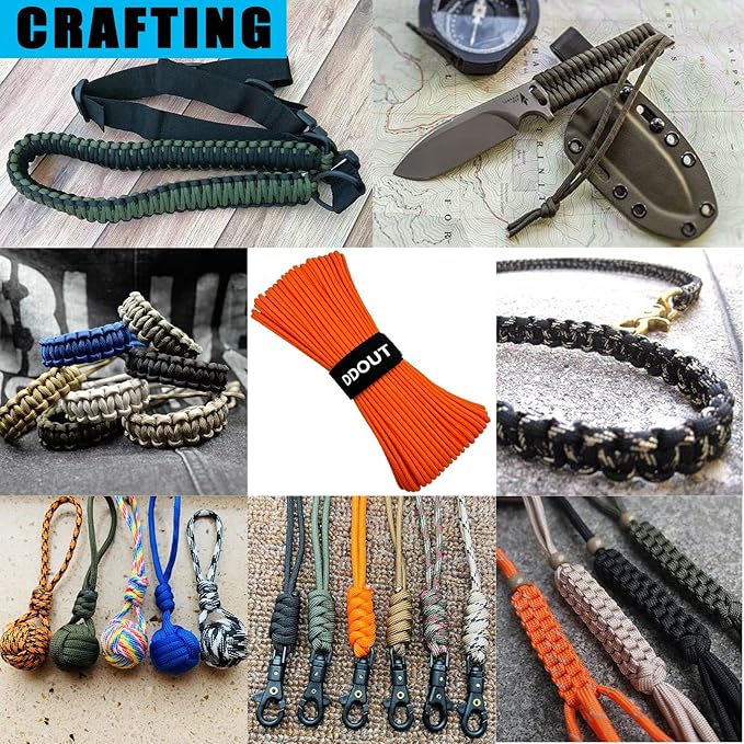 Paracord Nylon Rope Orange 200ft with 7-Strand Core, 10 Colors and 50/100/200 ft, Type III Parachute Cord 4mm for Camping, Survival, Hiking, DIY, Crafting, Outdoor Utility Rope