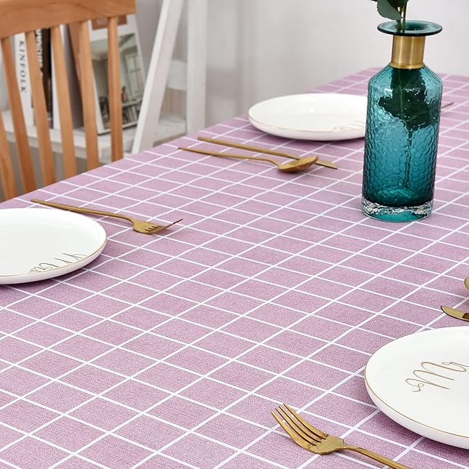 Romanstile Rectangle Plastic Tablecloth, 100% Waterproof Oil-Proof Checkered PVC Table Cloths, Heavy Duty Vinyl Table Covers for Dining, Camping, Picnic, Outdoor - 60 x 102 Inch, Pink