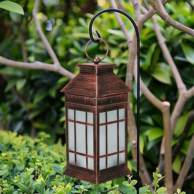 18" Glass Solar Lanterns Outdoor Waterproof, Large Solar Flickering Flame Lantern, Outdoor Lantern Decorative Metal Garden Light for Patio Garden Backyard Outside Tabletop Decor Birthday Gift Grandma