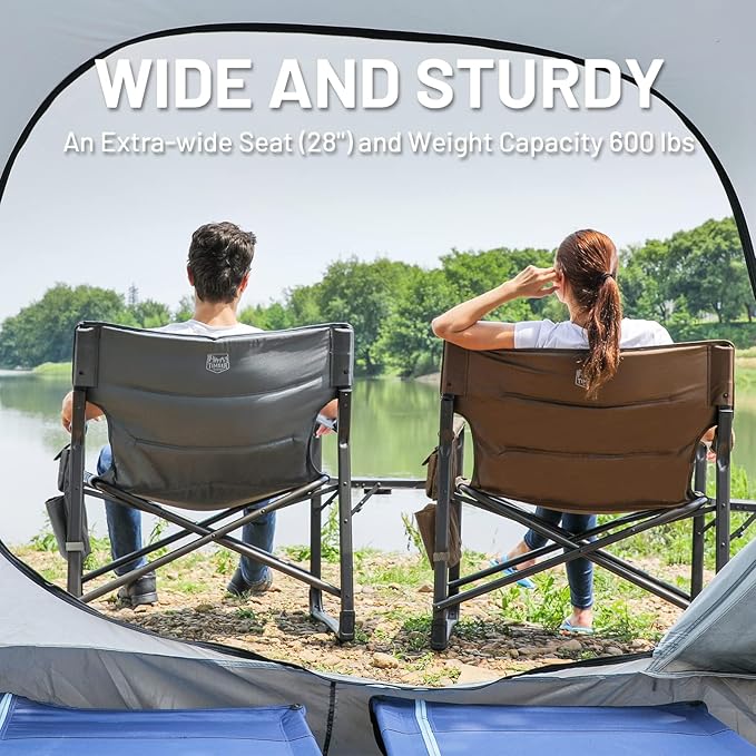 TIMBER RIDGE XXL Upgraded Oversized Directors Chairs with Foldable Side Table, Detachable Side Pocket, Heavy Duty Folding Camping Chair up to 600 Lbs Weight Capacity (Brown) Ideal Gift, 2 Pack