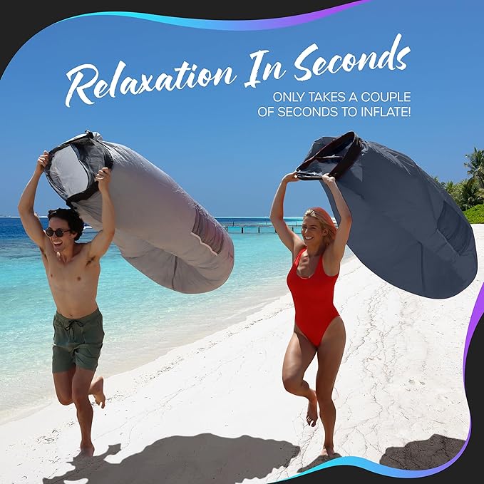 Nevlers Inflatable Lounger | 210T Polyester Inflatable Chair | No-Pump Blow Up Couch | Camping Couch Air Sofa Bed w/ 450 lbs. Cap., Pockets & Matching Bag | Use as Inflatable Couch for Adults & Kids