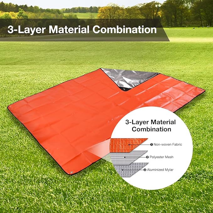 RedSwing 4 Pack Emergency Blankets, Waterproof Survival Thermal Tarp, Multipurpose Reflective Insulated All Weather Blankets for Camping Hiking, Orange