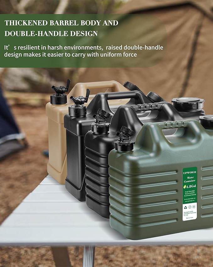 UPWOIGH 5 Gallon Water Jug, Thickened Water Storage Overlanding Gear Containers, Camping Essential Truly Leak-Proof Green Water Tank,BPA Free Portable Emergency Water Can for Outdoors Hiking RV