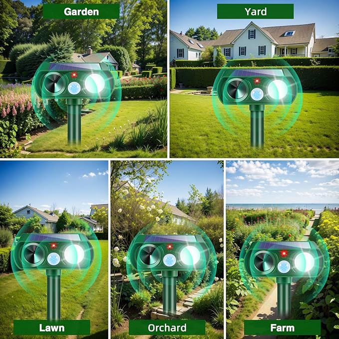 4Pack Solar Ultrasonic Animal Repellent Outdoor Deer Repellent Devices with Motion Detection&Flash Light Squirrel Cat Raccoon Rabbit Dog Deterrent,Keep Rodent Chipmunk Squirrel Away for Yard Garden