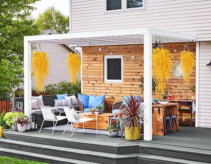 RECUTMS Aritificial Hanging Plant 3 Pack Fake Eucalyptus Leaves Faux Yellow Vine Plant Hanging for Indoor Home Room Wall Outdoor Garden Party Proch Wedding Backyard Arch Decoration(Pure Yellow)