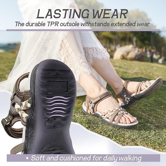 MEGNYA Hiking Sandals for Women, Arch Support Comfortable Walking Sandals Hook Loop Strap, Sports Lightweight Slides