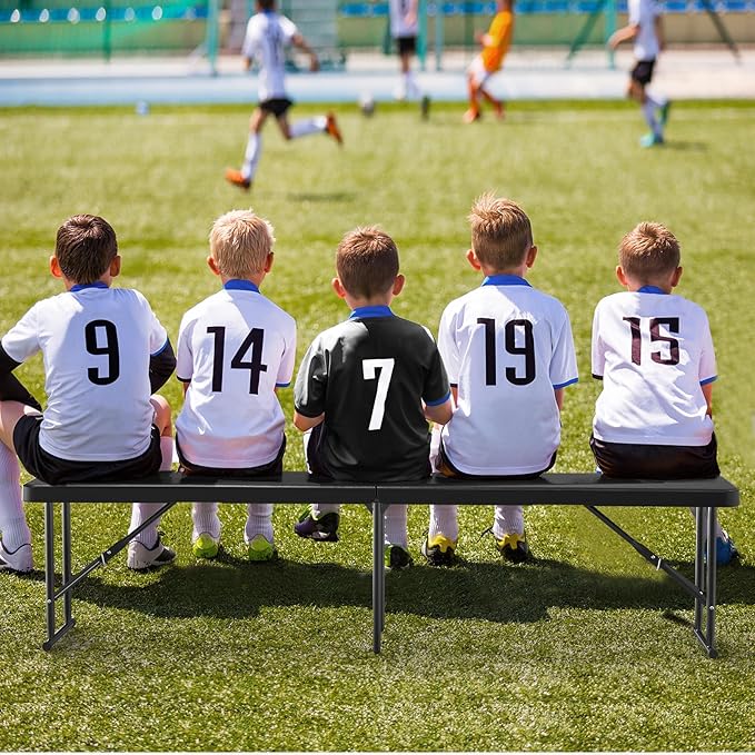 VINGLI 6 feet Plastic Folding Bench,Portable in/Outdoor Picnic Party Camping Dining Seat, Garden Soccer Multipurpose Entertaining Activities, Tree Patterned HDPE Tabletop, 1 Pack, Black