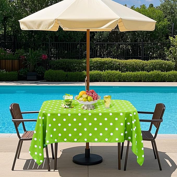 Poise3EHome 60X120 Outdoor/Indoor Waterproof Spillproof Rectangle Tablecloth with Umbrella Hole Zipper for Camping Picnic Party Patio Table Spring, Green Polka Dot