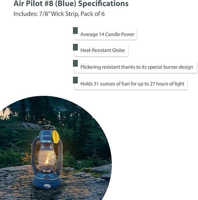 Light of Mine - Dietz #08 Air Pilot Blue Oil Lantern with 7/8" Replacement Wick Strips (Blue)