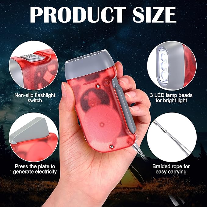 Treela 36 Pcs Hand Crank Flashlights Operation Christmas Items Bulk Squeeze Flashlight No Battery Required Torchlight 3 Powered Charging for Emergency(Red, Blue, Orange, Purple)
