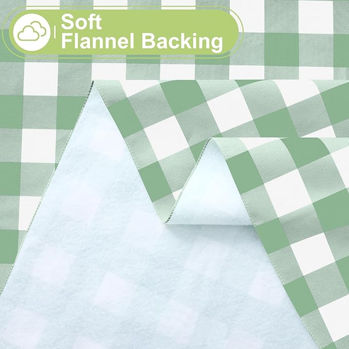 Smiry Rectangle Table Cloth, Waterproof Vinyl Tablecloth with Flannel Backing, Wipeable Buffalo Plaid Table Cover for Indoor and Outdoor (Sage Green & White, 54"x78")