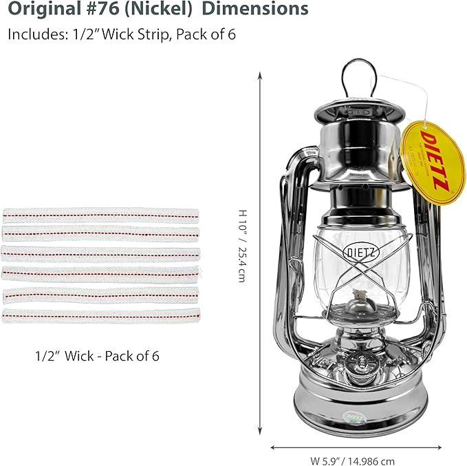Light of Mine - Dietz #76 Original Nickel Oil Lantern with 1/2" Replacement Wick Strips (Nickel)