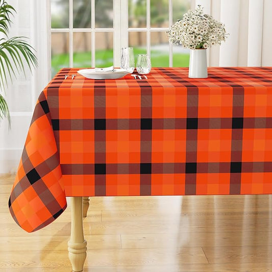 misaya Rectangle Waterproof Vinyl Table Cloth, Buffalo Flannel Backed Tablecloth, Wipeable Plastic Table Cover for Dinner, Kitchen, Picnic (60" x 60", Black and Orange and Yellow)