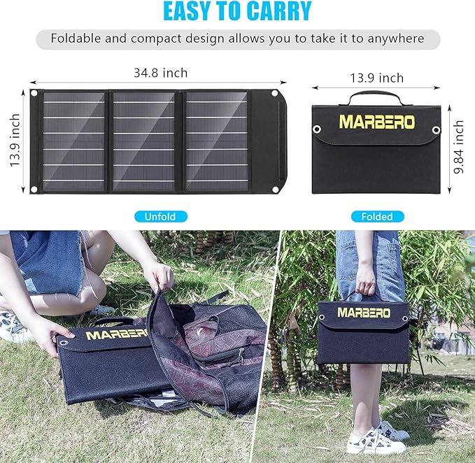 MARBERO Portable Solar Panel 30W Solar Panel Charger 23% High Efficiency Foldable Solar Panels QC3.0 USB & DC Port Compatible with Cell Phone Ipad Laptop IP65 Waterproof for Camping Outdoor Cloudy