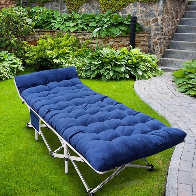 2-Pack Camping Cot with Mattress Cots for Sleeping with Camfortable Pad Heavy Duty Camping Bed for Adults Folding Cot for Home Outdoor Office Nap and Vacation