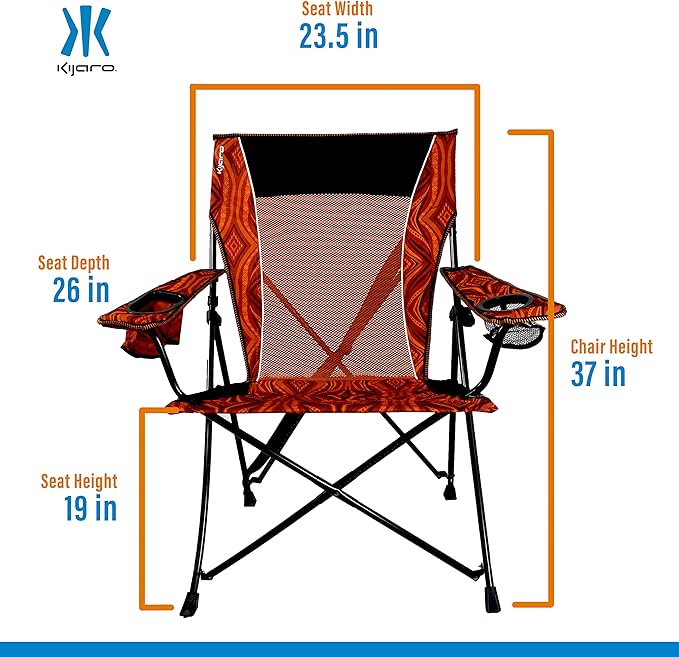 Kijaro Enjoy Versatile Folding Sports, Outdoor Chair & Lawn Chair, Dual Lock Feature, Destination Print - Victoria Desert Orange