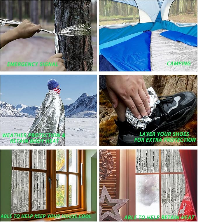Emergency Foil Blanket, Survival Thermal Mylar Blankets Individually Packaged Perfect for Outdoors, Hiking, Survival, Marathons or First Aid (Silver (6 Pack))