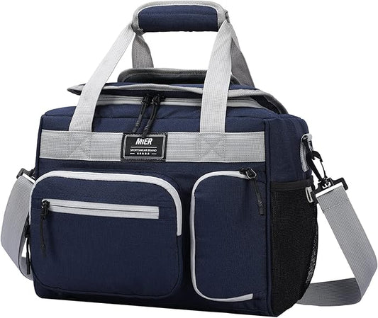 MIER Leakproof Insulated Cooler Lunch Bag for Adult Men Women 30 Can Cooler Bag with Top Flip Lid, 18L, Multiple Pockets (Dark Blue-No Luggage Strap)