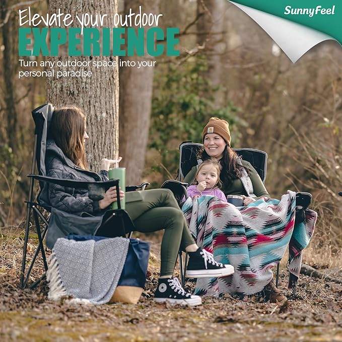 SUNNYFEEL Oversized Folding Camping Chair 2 Pack 500 LBS Heavy Duty Lawn Chairs with Black Portable Folding with Armrest, Cup Holder, Pocket ＆Bag for Outdoor Camping/Beach/Travel/Picnic/Fishing