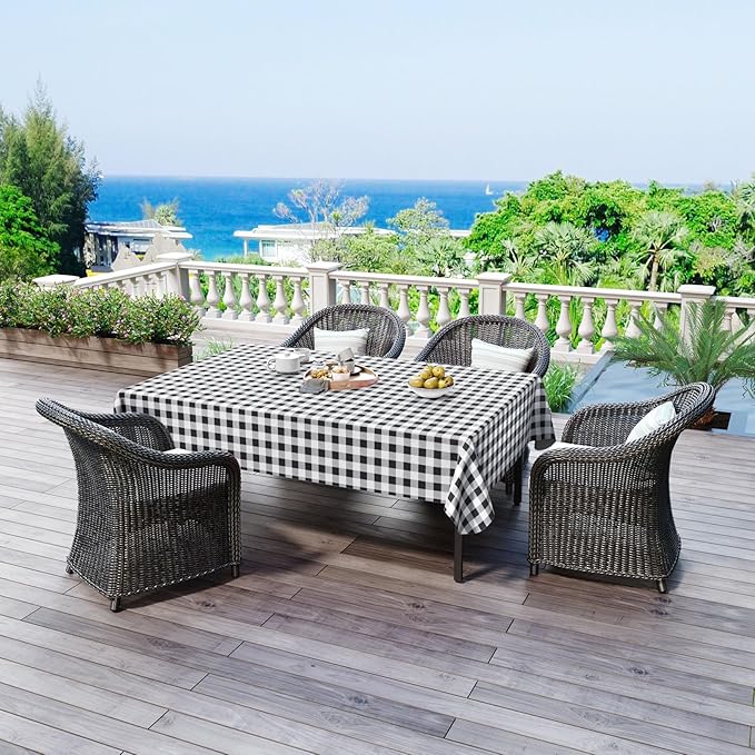 misaya 2 Pack Waterproof Vinyl Table Cloth, Buffalo Flannel Backed Tablecloth, Wipeable Plastic Table Cover for Dinner, Kitchen, Outdoor (52" x 70", Black & White)