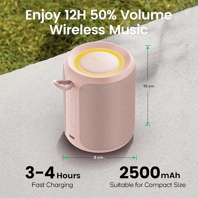 Bluetooth Speaker Wireless,IP67 Waterproof & Dustproof Portable Speaker with Lights,15W Loud Stereo Sound, 2500mAh Battery All Day Playtime, TWS Pairing, BT5.3, Home/Party/Outdoor/Beach (Pink)