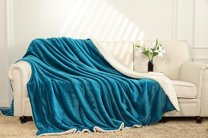 Waterproof Queen Size Blankets for Bed Absorbent 60''x80'', Water Proof and Stain Resistant Coach Cover, Water Resistant Throw Blankets, Soft Leakproof Sherpa Mattress or Furniture Protector (Blue)