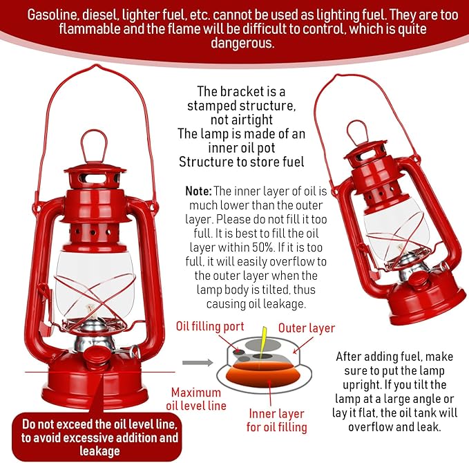 2 Pcs Hurricane Lantern 10 Inch Original Oil Burning Lantern Vintage Hanging Oil Lamp Outdoor Indoor Decorative Kerosene Fuel Lanterns for Camping Home Patio(Red)