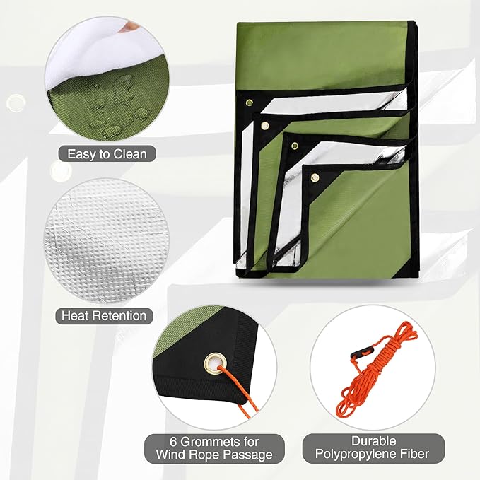 RedSwing Heavy Duty Survival Blanket, Waterproof Emergency Thermal Tarp, Multipurpose Reflective Insulated All Weather Blankets for Camping Hiking, Green,11.8 x 8.5 ft