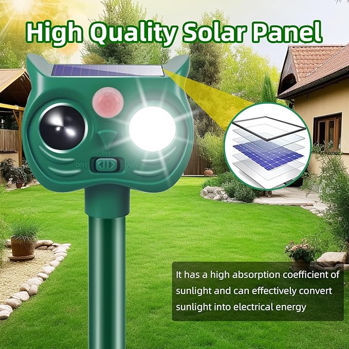 4Pack Solar Ultrasonic Animal Repellent, Cat Repeller Outdoor, Waterproof Deer Deterrent Devices with Motion Sensor to Scare Squirrel Rabbit Raccoon Skunk with White&Red LED Flash Lights for Yard