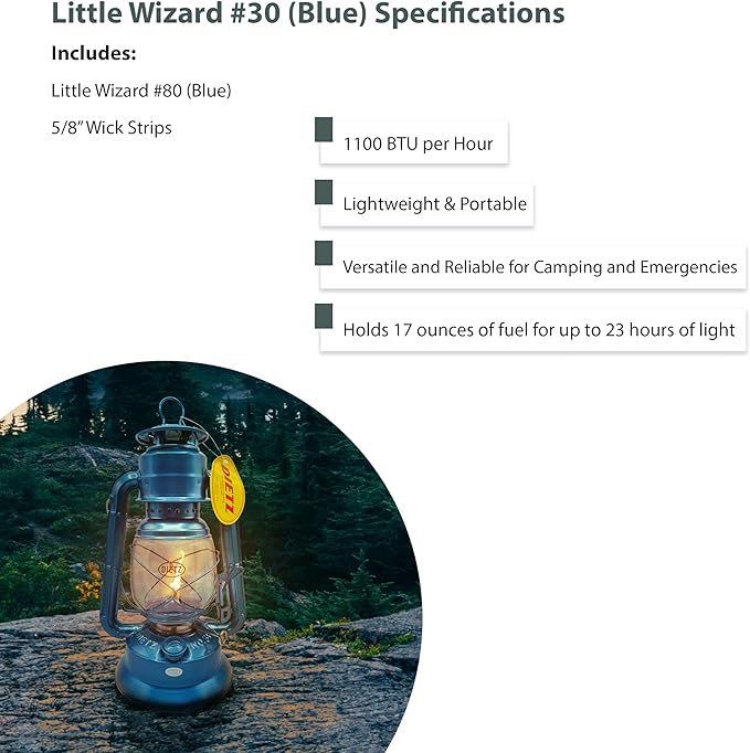 Light of Mine - Dietz #30 Little Wizard Blue Oil Lantern with 5/8" Replacement Wick Strips (Blue)