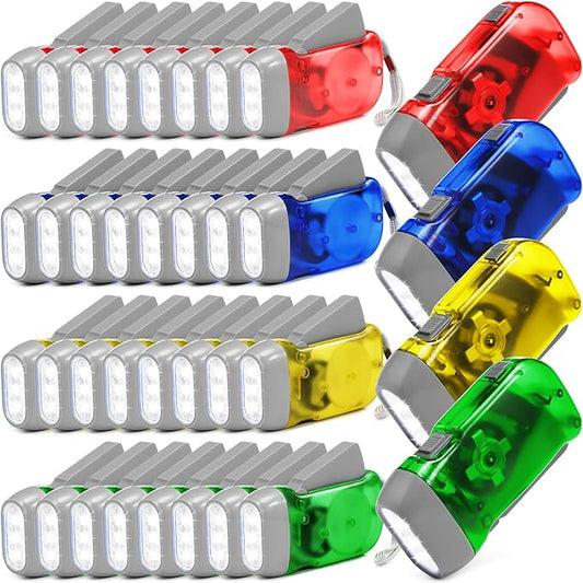 Treela 36 Pcs Hand Crank Flashlights Operation Christmas Items Bulk Squeeze Flashlight No Battery Required Torchlight 3 Powered Charging for Emergency(Yellow, Green, Blue, Red)