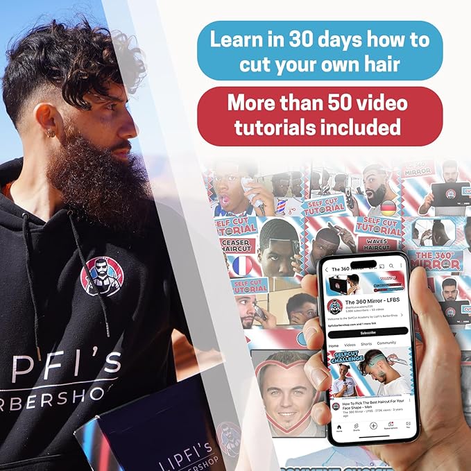 The 360 Mirror - 3 Way Mirror for Self Hair Cutting - Adjustable Trifold Barber Mirro to Cut Your Own Hair - Tri Fold Self Haircut System for Men - Three Sided Mirro for Haircuts (with LED)