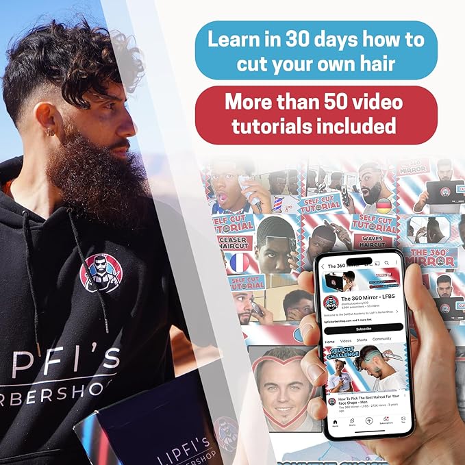 The 360 Mirror - 3 Way Mirror for Self Hair Cutting - Adjustable Trifold Barber Miror to Cut Your Own Hair - Tri Fold Self Haircut System for Men and Women Braiding - Three Sided Miror for Haircuts