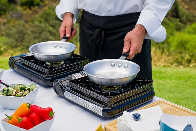 Sterno Portable Butane Stove - 9K/10K BTU Single Burner Stove, Outdoor & Indoor Use Butane Gas Burner with Carrying Case - Camping Cooktop for Tailgating, Outdoor Cooking, Catering, & Action Stations